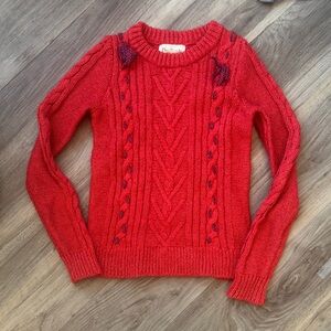 J. Crew Red Cable Knit Crewneck Sweater